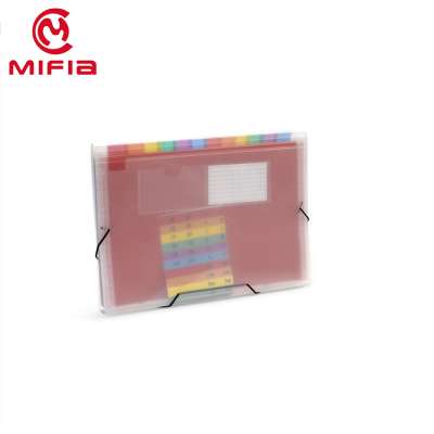 MIFIA A5 PP lock rainbow expanding file wallet for 12 colorful pockets